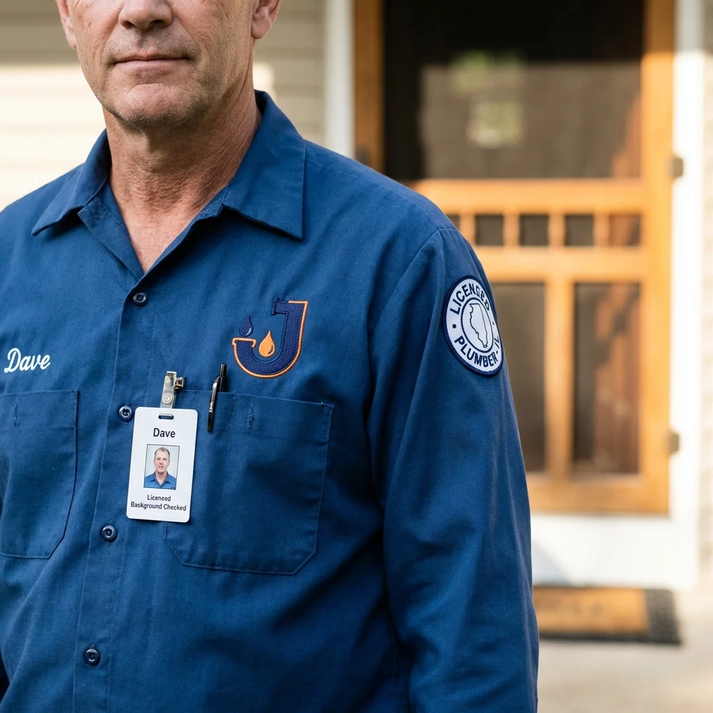 Licensed plumber showing ID badge in Burlington, KS